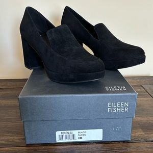 Eileen Fisher Becon Shoe in Black Suede, Size 8.